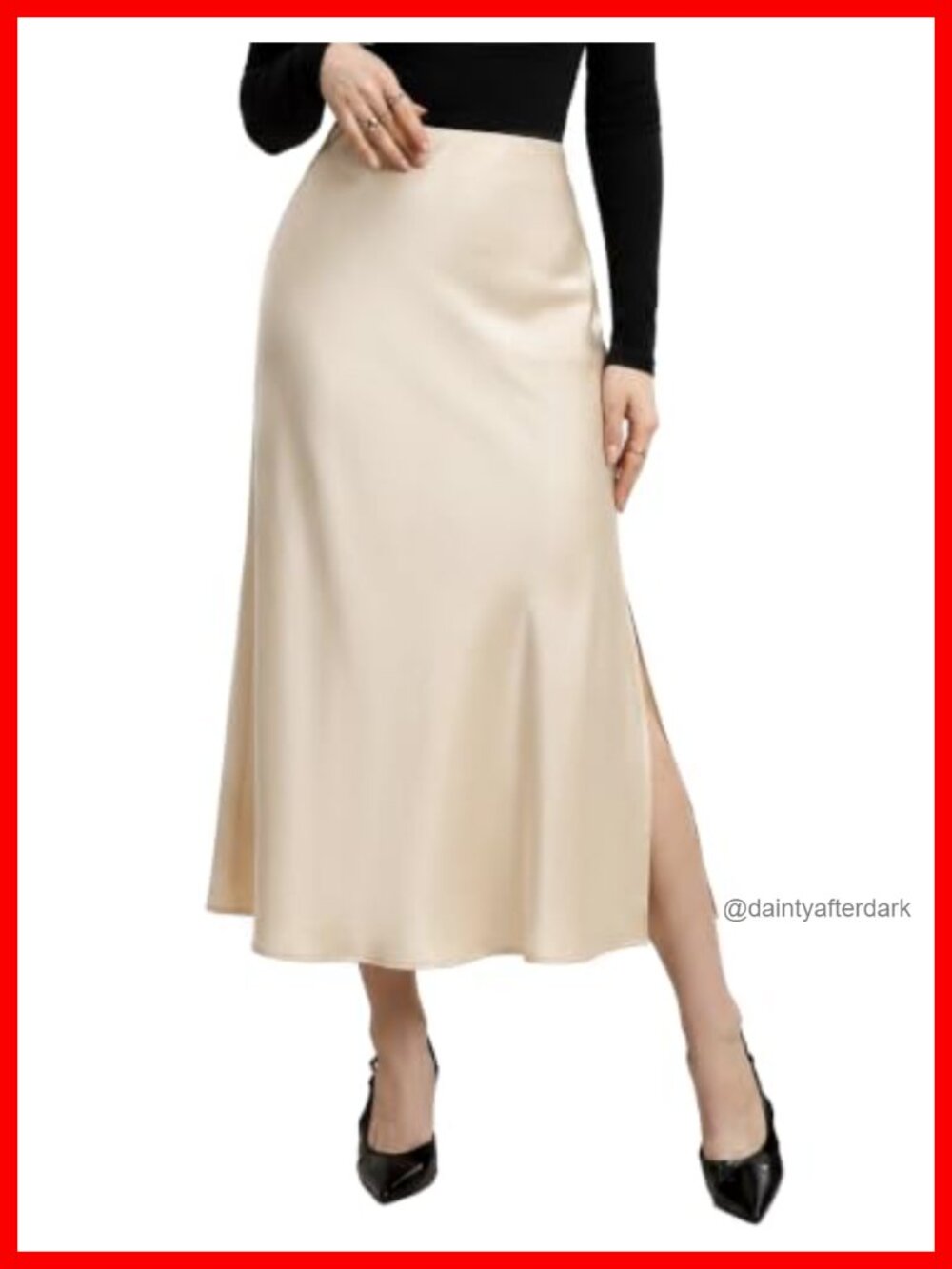 Satin Midi Skirt, High Waisted Fishtail Silk Flow Skirt with Slit